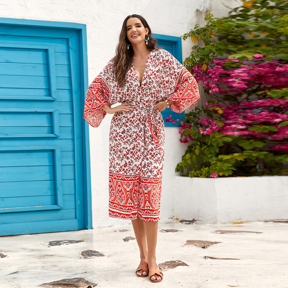 3 colores transfronterizos europeos y americanos nuevo rayón cardigan kimono playa vacaciones bikini protector solar camisa playa chal 3814