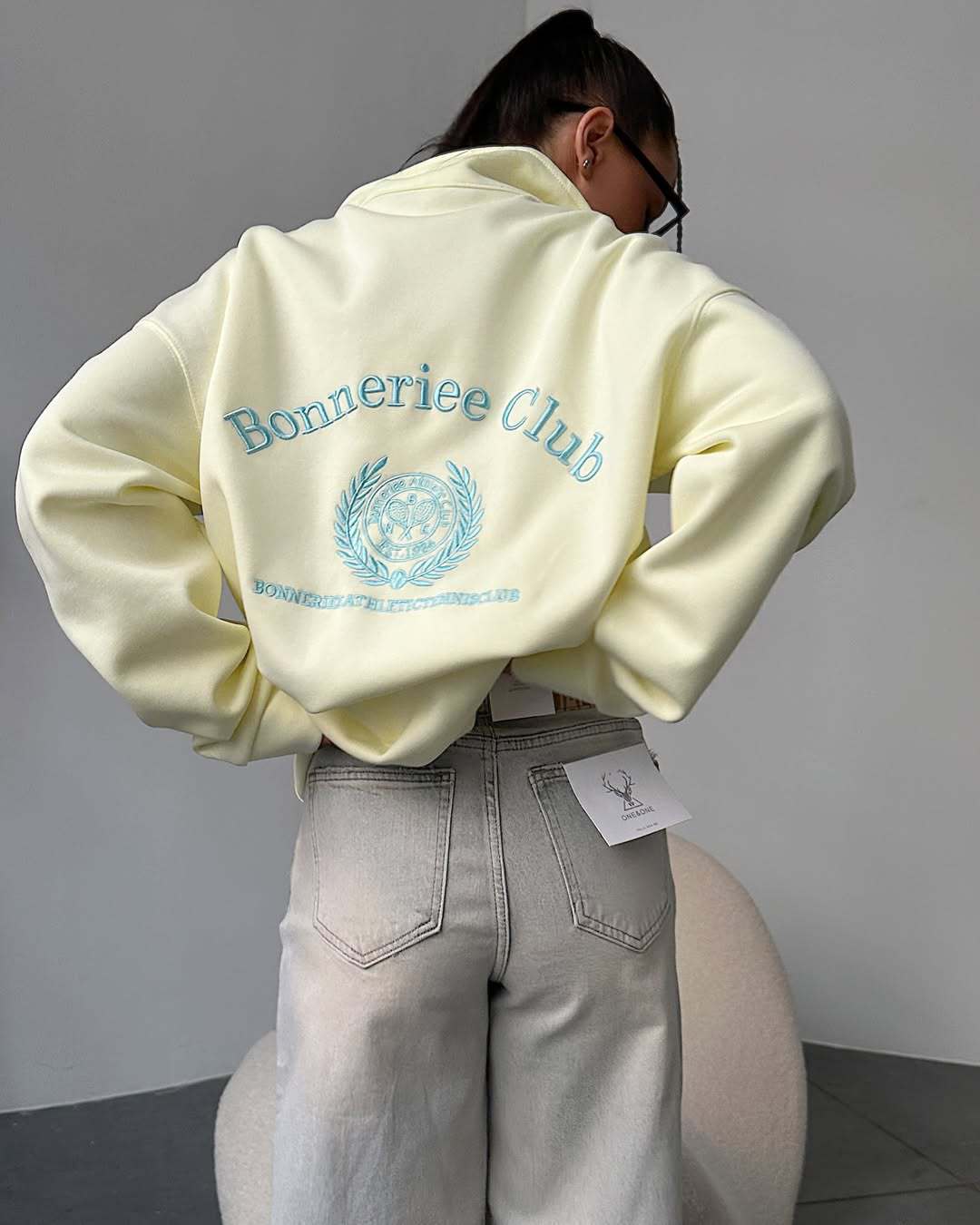 2025 Spring Autumn Candy Color Series Letter Embroidered Sweatshirt Front And Back Printed Lazy Half-Zip Top For Women_voghion.com