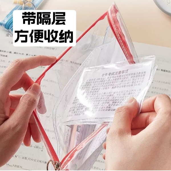 Japonés Sakura flor de cerezo transparente examen lápiz caso doble cremallera simple gran capacidad lápiz caso para hombres y mujeres estudiantes