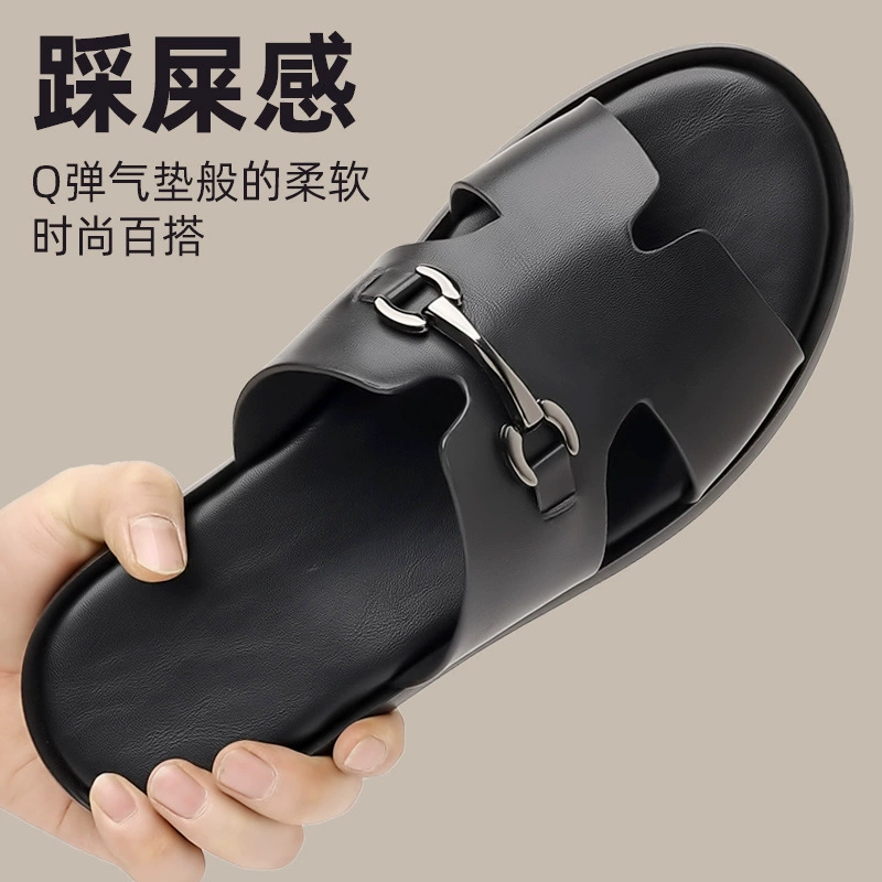 Тапочки 2025 летний новый тренд слово на улице Носить мужские нескользящие повседневные сандалии пляжные туфли