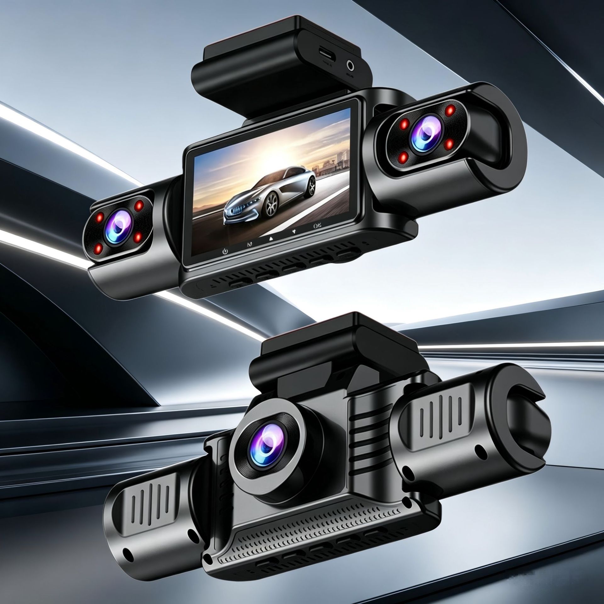Hot-selling foreign trade product: Three-channel dashcam with wide-angle parking monitoring, suitable for ride-hailing vehicles, available for wholesale