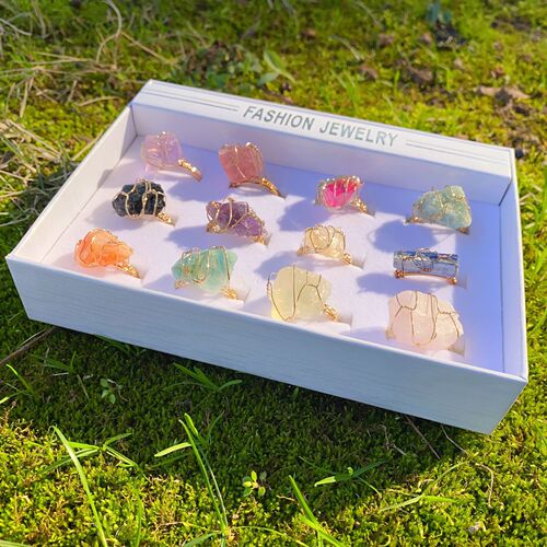 Natural Amethyst Raw Stone Blue Crystal Ring DIY Wire Wrap Crystal Stone Clasp Pink Crystal Wire Wrap Raw Mineral Ring