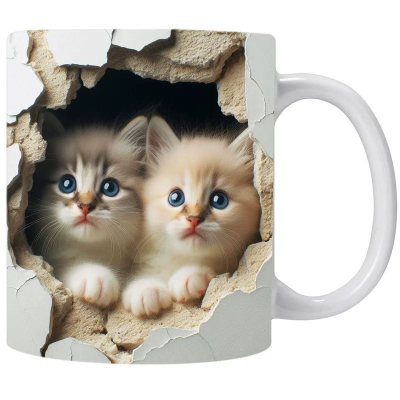 3D floor plan cup empty cat cup wall mural animal cup water cup kitten cup ceramic cup owl cup