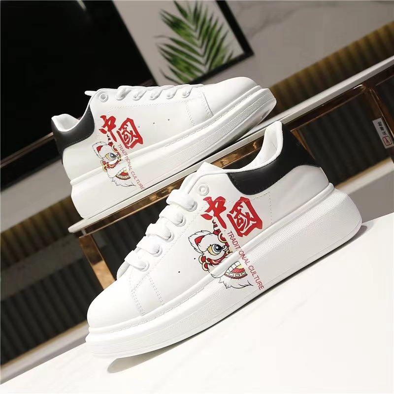 原創麥昆小白鞋男鞋中國風2023新款秋國潮厚底增高百搭休閒板鞋子