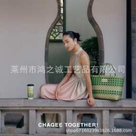 上海限定霸王茶姬大容量手工编织包托特菜篮子包野餐篮伴手礼品袋