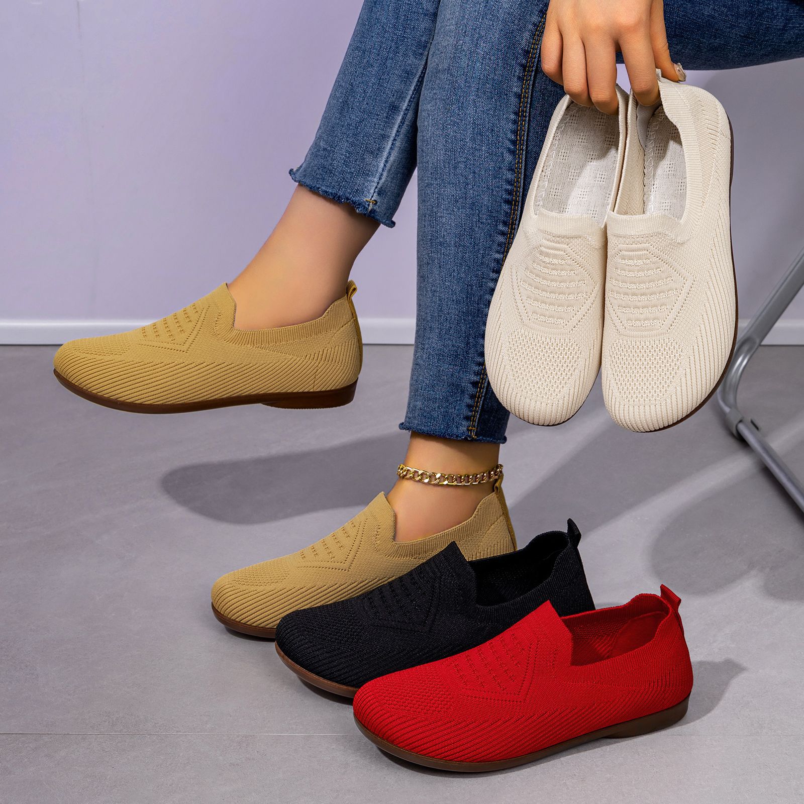Zapatos de mujer TEMU zapatos de mujer transfronterizos grandes zapatos planos ligeros transpirables zapatos de tela de vuelo cómodos zapatos casuales poco profundos image 5