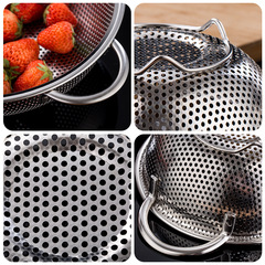 Factory Wholesale Thickened Stainless Steel Drain Basket Vegetable Washing Basin Rice Washing Basin Home Kitchen Multi-purpose Fruit and Vegetable Basket