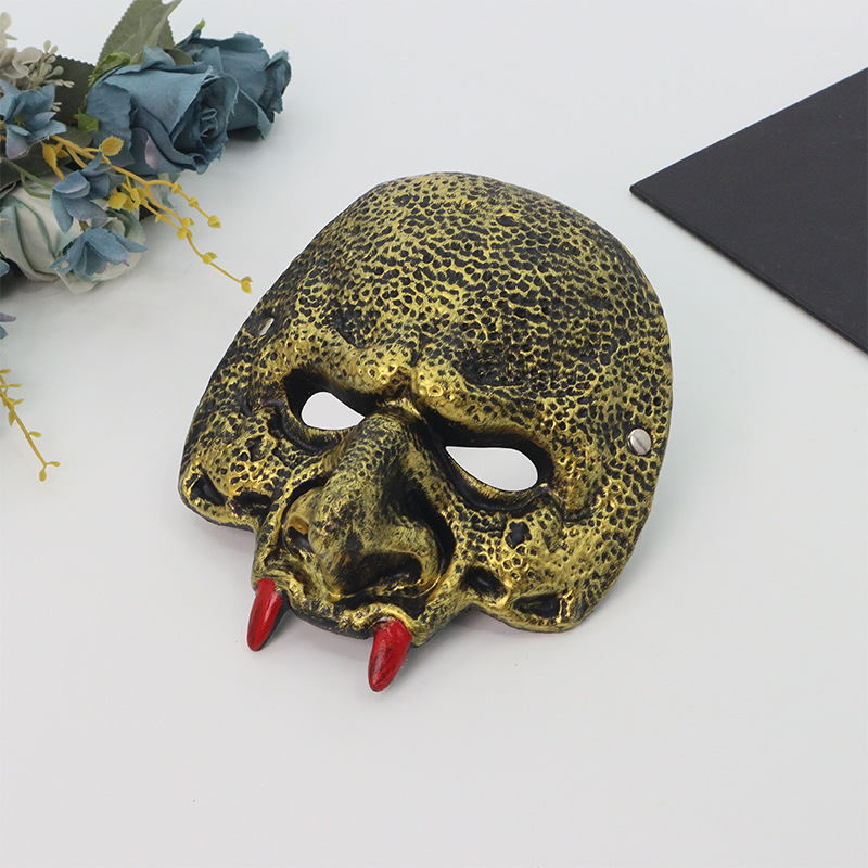 Amazon transfronterizo PU material verde Goblin Halloween carnaval máscara de disfraz de fiesta con dientes accesorios