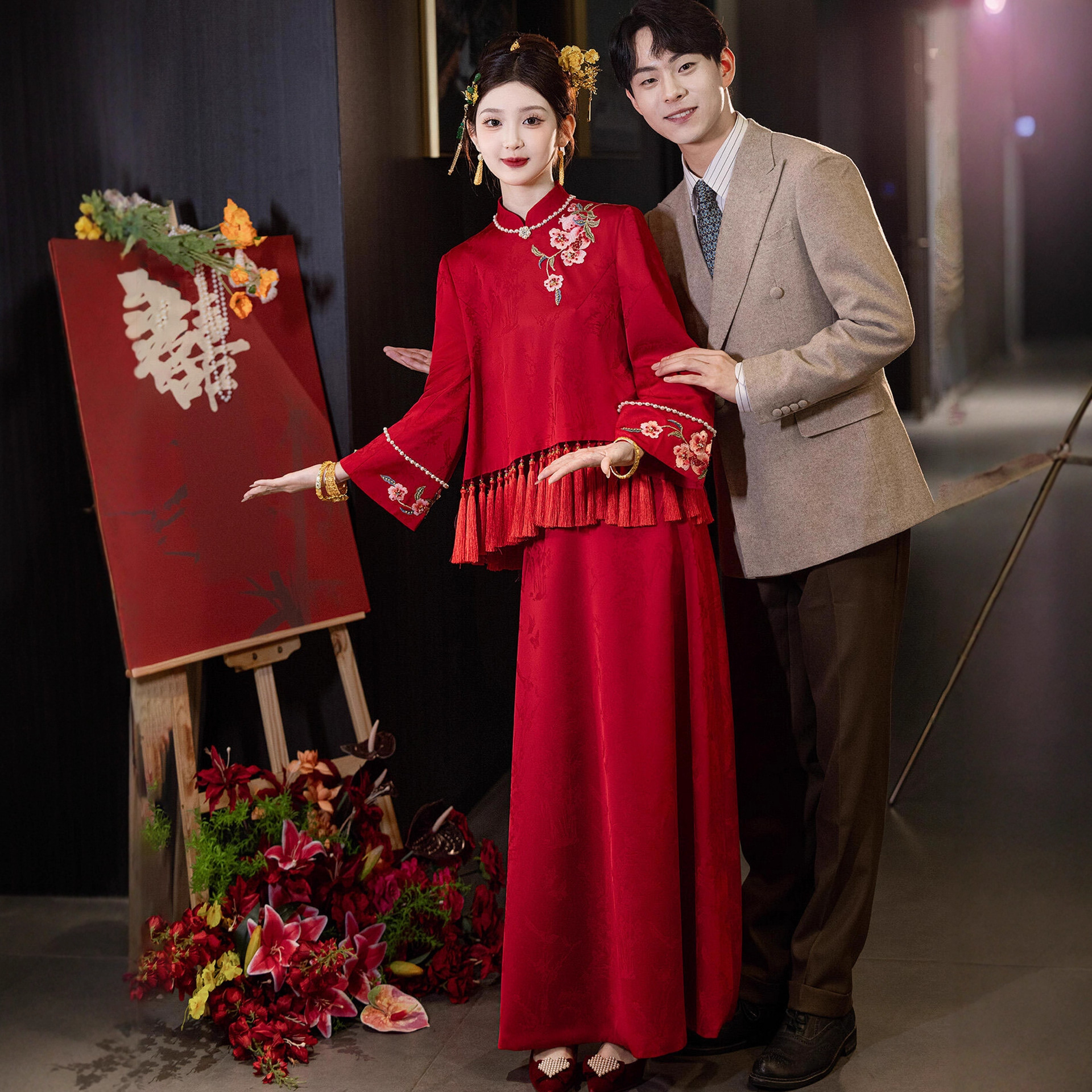 New Chinese-Style Engagement Dress for Women, Banquet Tassel 2026 New Model, High-End Morning Gown Two-Piece Set, Toast Dress for Bride