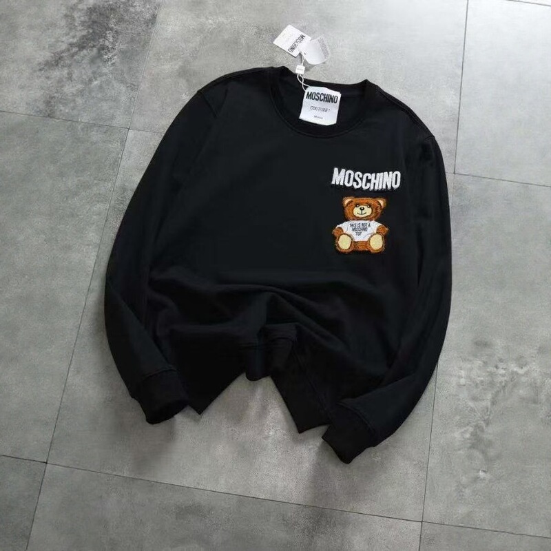 Moschino Bear Moschino Embroidered Round Neck Sweatshirt Men's Trendy Brand Loose Casual Autumn and Winter Cotton Long-Sleeved Top