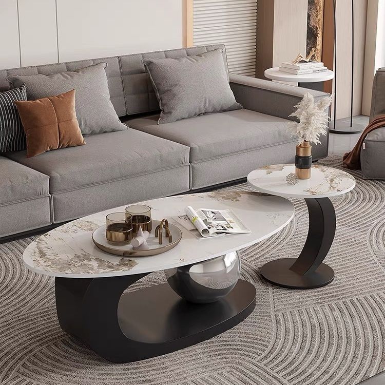 Italian light luxury slate coffee table oval art modern simple living room home small apartment combination coffee table side table