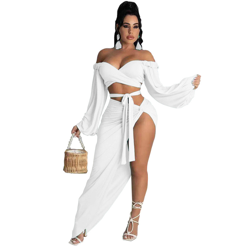 2021 Summer Elegant Commuter Green Long Sleeve Chest Wrap Knitted Fashion Loose Solid Color Dress BQ19186