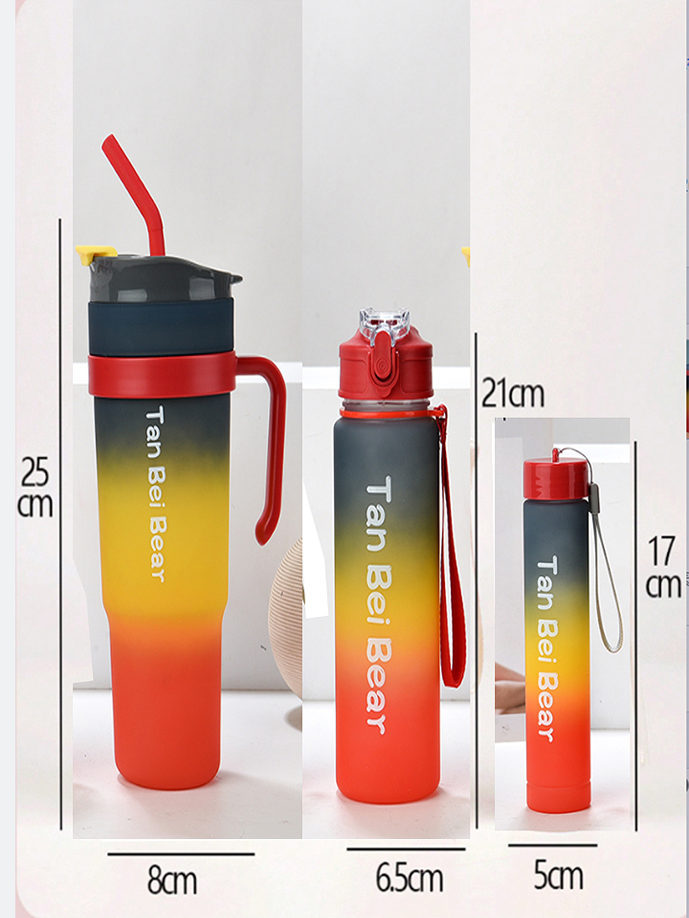Gran capacidad portátil esmerilado escala taza de plástico personalidad 3 sets paja deportes al aire libre fitness potable hervidor