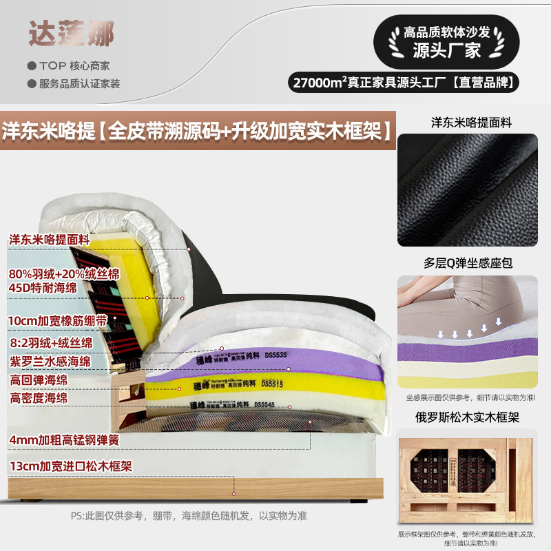 复古头层牛皮泡芙沙发现代简约客厅小户型意式全真皮直排皮艺沙发|undefined