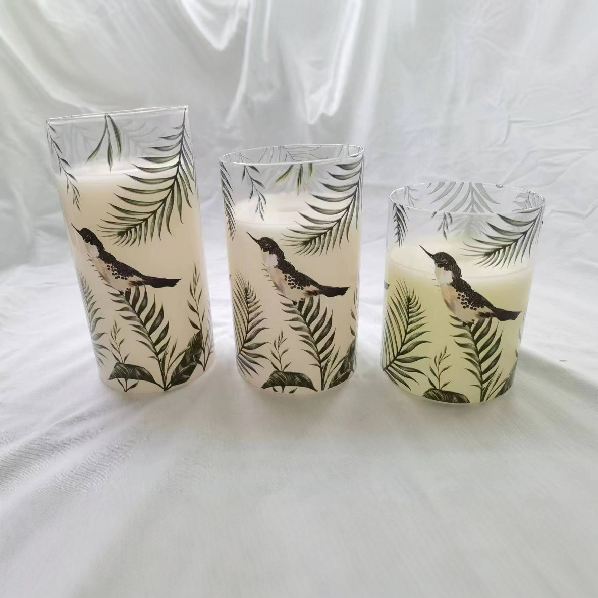 玻璃灌蜡LED蜡烛玻璃杯水转印贴纸欧美春天款厂家定做可测附着力