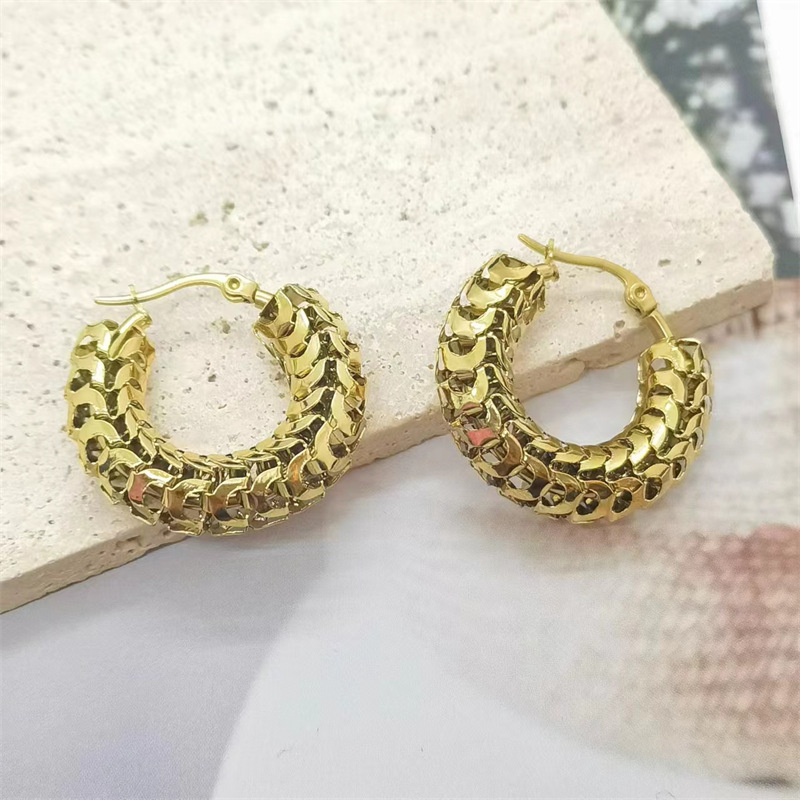 1 Pair Vintage Style Geometric Solid Color Plating Stainless Steel Hoop Earrings display picture 4