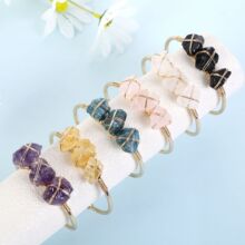亚马逊wish热销天然紫水晶粉晶原石手镯手工编织开口手环饰品批发