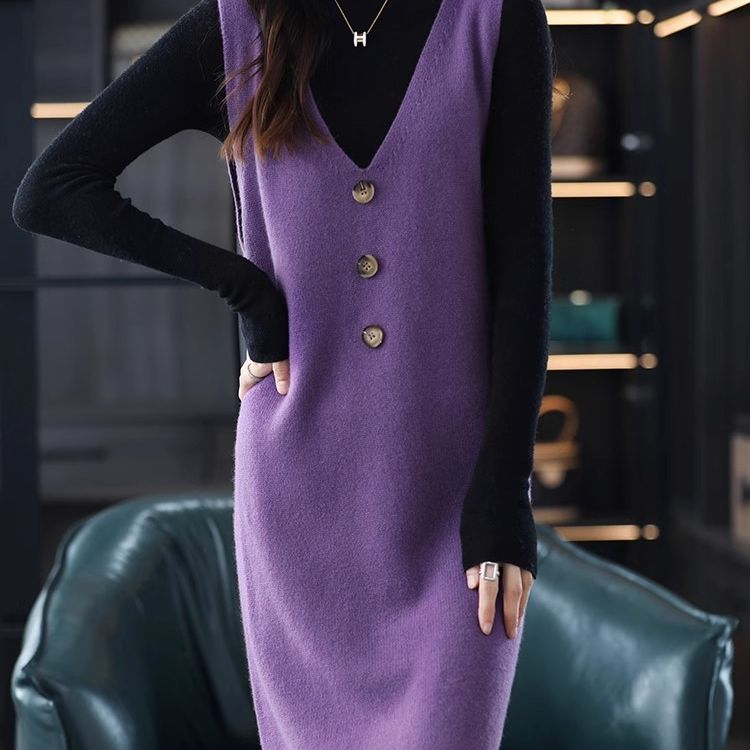 Chaleco de punto chaleco falda ropa exterior para mujer primavera y otoño 2024 nuevo vestido de suéter sin mangas suelto sobre la rodilla image 6