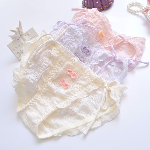 Long-term Japanese style small fresh full lace ruffles princess triangle girl cute lace-up string women's underwear