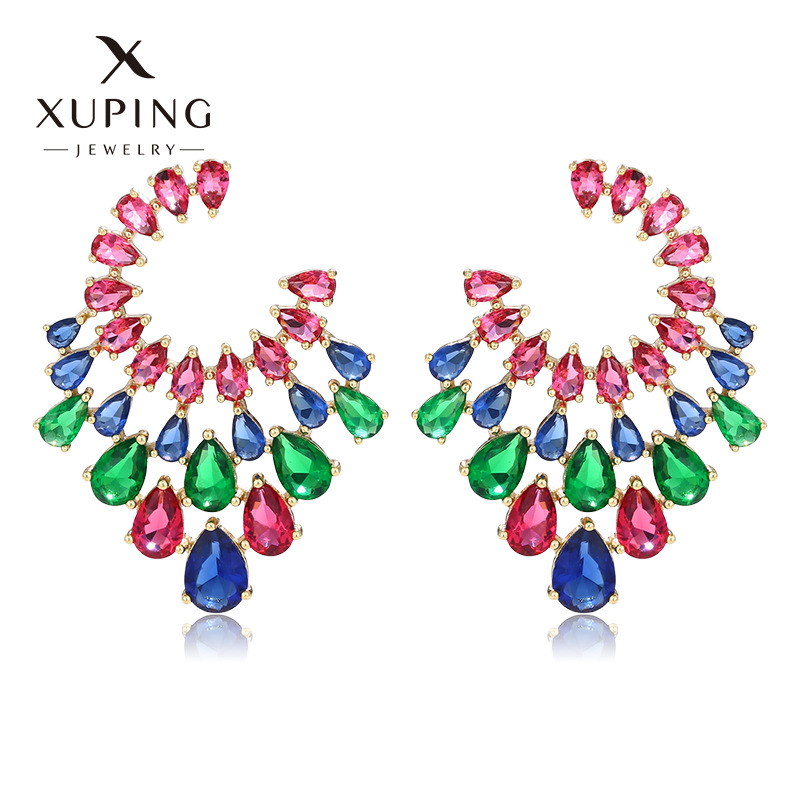 Xuking joyería de imitación de color tesoro serie elegante pendientes al por mayor en forma de gota artificial joya con incrustaciones de comercio exterior pendientes transfronterizos