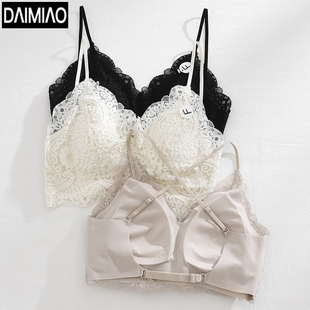 Summer New French Style Lace Underwear Women's No Steel Ring Beautiful Back Bra Sling Bra Chest Pad Inner Vest Base Wrapping Chest