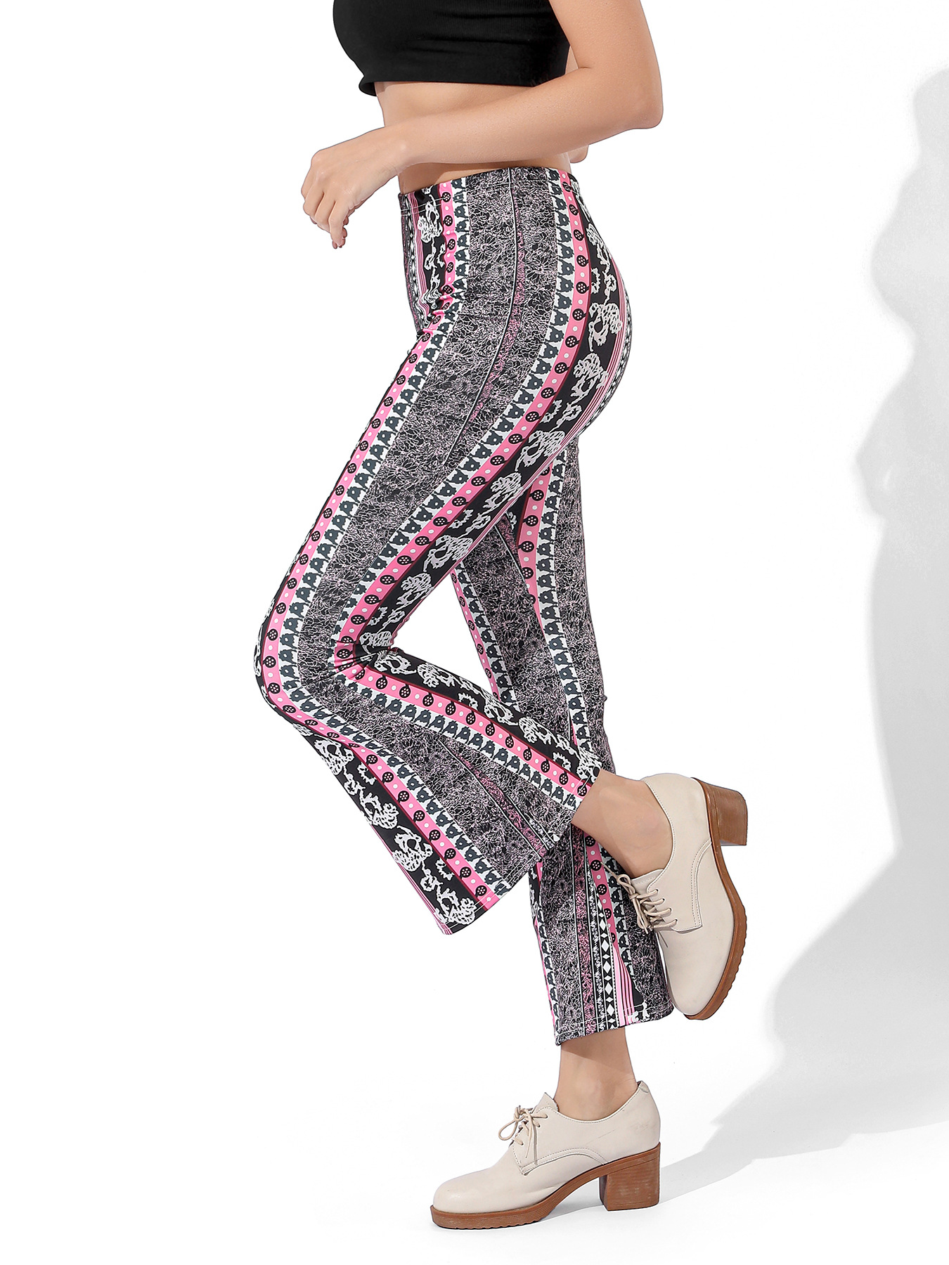 Pantaloni da yoga da donna stampa digitale elasticizzati allenamento per la danza shopping casual piccoli pantaloni da yoga freschi leggings con fondo a zampa d'elefante_voghion.com