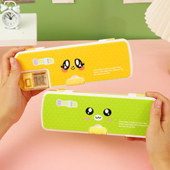 Creative Double-Layer Four-Color Cute Cartoon Pencil Case for Primary School Students with Pencil Sharpener, Wholesale Stationery