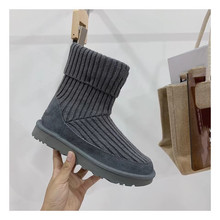 冬季新款桑坡針織保暖毛線靴廠家現貨一件代發休閑女款短筒棉鞋