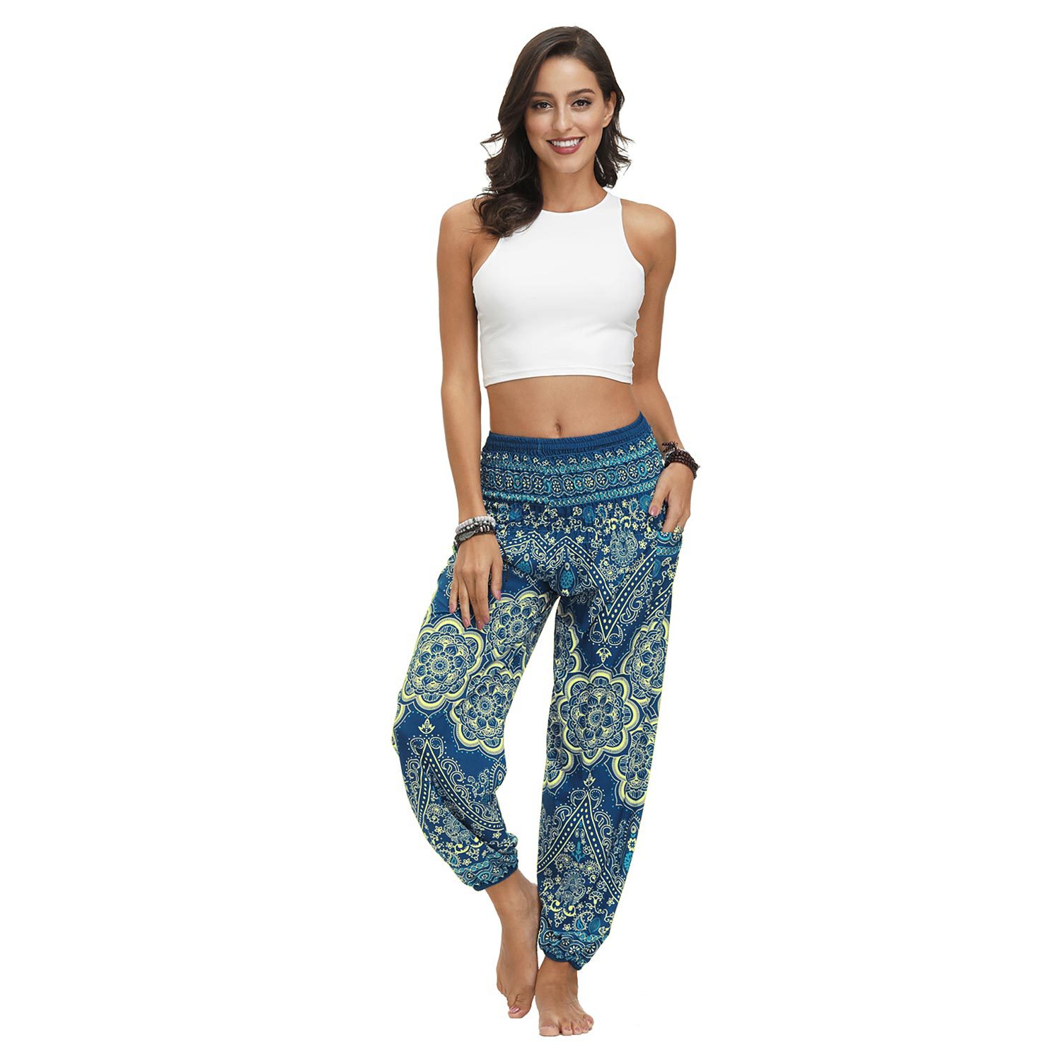 ethnic style printing loose yoga pants multicolors NSMID128675