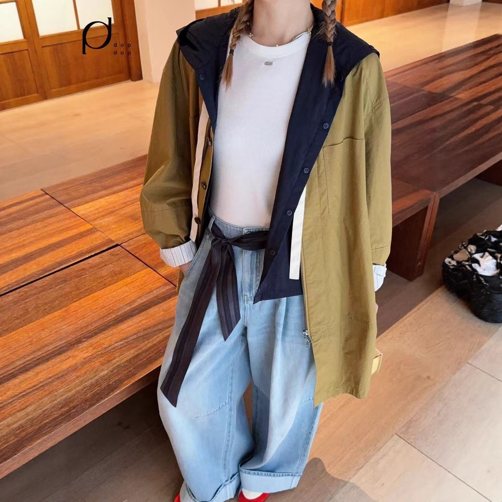 French Niche 2025 Early Autumn New Fashion Versatile Two-Piece Cocoon-Shaped Hooded Mid-Length Loose Windbreaker Jacket