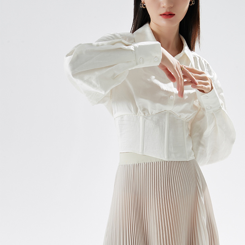 2023 Spring New Women's Silk Shirt Collar Long Sleeve Elegant Commuter Simple Fashion White Shirt