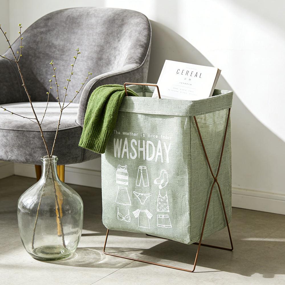 Iron Frame Dirty Clothes Basket, Large Foldable Laundry Basket, Dirty Clothes Hamper, Cotton and Linen Fabric Storage Basket for Clothes Iron Frame Dirty Clothes Basket, Large Foldable Laundry Basket, Dirty Clothes Hamper, Cotton and Linen Fabric Storage Basket for Clothes