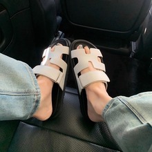 阿希哥同款魔术贴软底厚底凉拖鞋2025夏季新款外穿真皮二舅H拖鞋