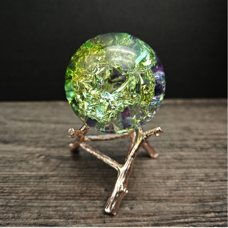 炫彩冰花玻璃球擺件朋友同事送禮霧化假山流水盆景裝飾幻彩冰裂球