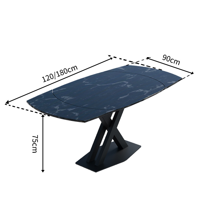 Mesa de comedor de placa de roca para el hogar italiano, apartamento pequeño, lujo ligero, mesa de comedor de acero al carbono rectangular de pierna cruzada moderna y sencilla de alta gama