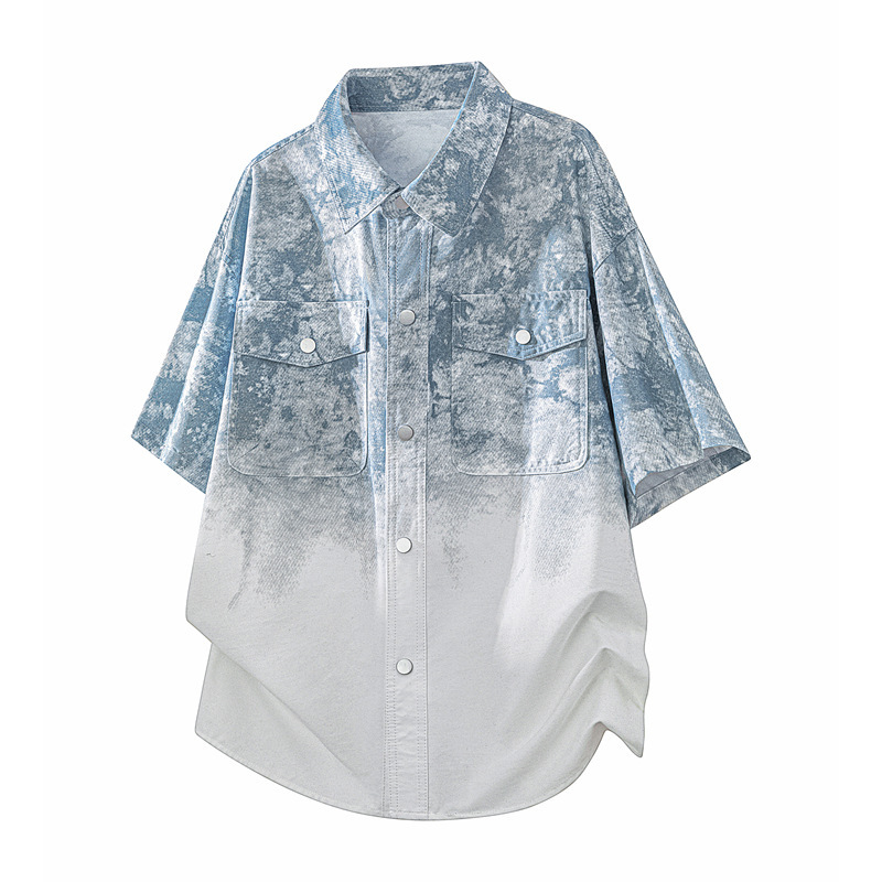 Short-Sleeved Shirt for Men, Summer 2026 New Style, American Tie-Dye Loose Half-Sleeved Shirt, Men's Summer Thin Jacket, Trendy Short-Sleeved Shirt for Men, Summer 2026 New Style, American Tie-Dye Loose Half-Sleeved Shirt, Men's Summer Thin Jacket, Trendy
