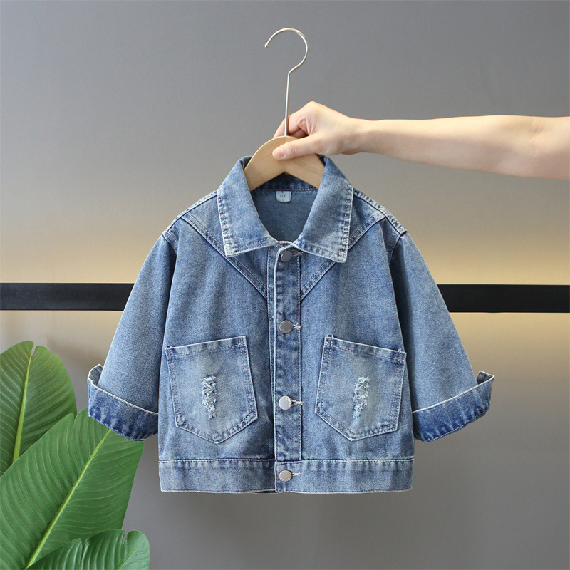 Niñas chaqueta de vaqueros de arco de otoño 2024 nuevo niño chaqueta de estilo universal chaqueta de niña casual coreana