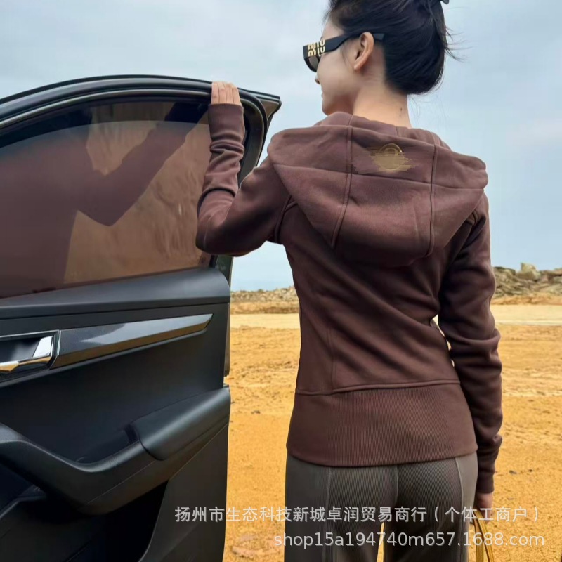 Lulu Original Label Same Style Scuba Hooded Slim-Fit Sweatshirt Yoga Wear Casual Sports Top Jacket with Embroidery Logo