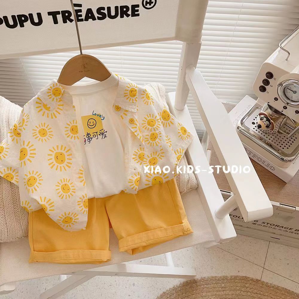 Camisa de manga corta de verano para niños estilo de vacaciones para niños Camisa de solapa de algodón para niños