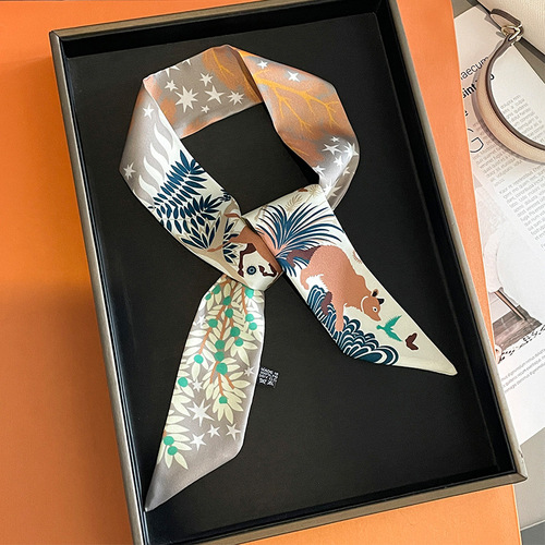 Forest style thin and long small silk scarf women's hair tie decorative scarf tied wrapped handle ribbon Korean style hair tie long streamer