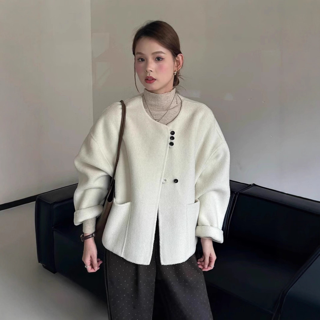 2025 New Woolen Coat for Women, Double-Sided Woolen Coat, Korean Style, Short Style, Loose and Soft for Small People
