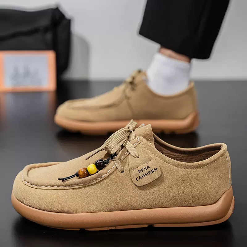 春秋季新款复古平底休闲单鞋男士跨境大码潮流低帮系带串珠勃肯鞋