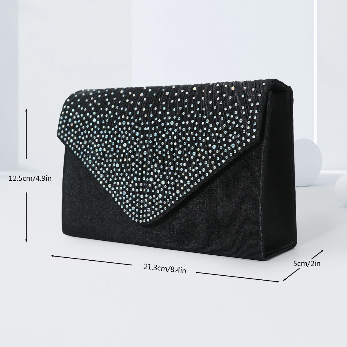 Bolso de noche de hombro de las mujeres transfronterizas bolso de vestir de estilo japonés Flip color rhinestone negro embrague moda bolso de noche