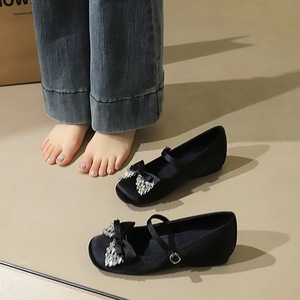 836-H107 French Sweet Wind Satin High Grade Bow Water Diamond Round Head Straight Belt with Inner Height Increase Single