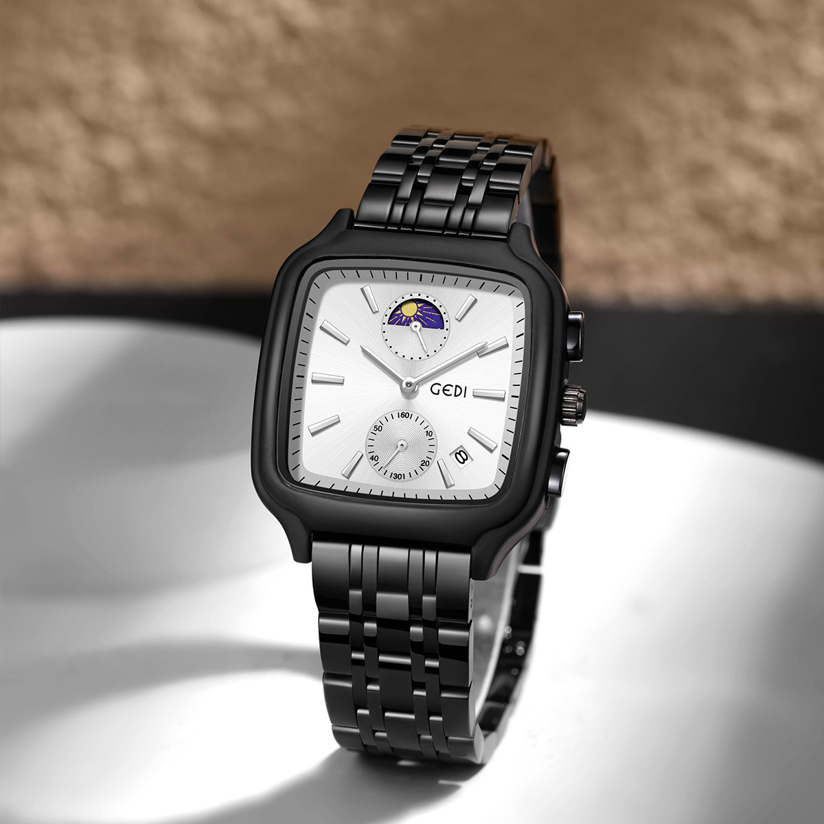 Goldie Men's and Women's Same Small Three-Needle Business Watch Sports Waterproof Calendar Moon Phase High-End Watch