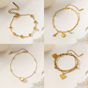2025 Spring and Autumn New Light Luxury Niche Girls High-End 18K Gold Titanium Steel Anklet Women's Non-Fading Anklet Wholesale
