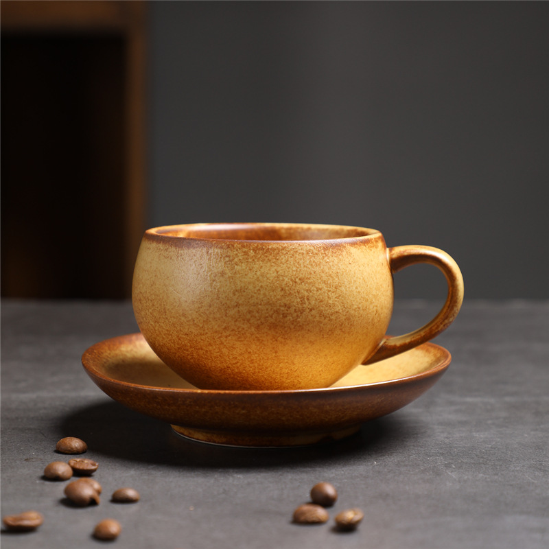Estilo japonés vintage de cerámica taza de café y platillo traje creativo regalo taza de té de la tarde taza de café de gres