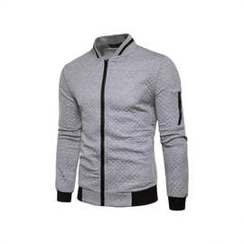 跨境2025新款格子纯色男士卫衣开衫 运动休闲时尚夹克拉链衫外套