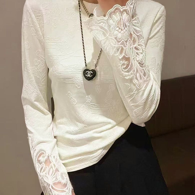 2026 Autumn New Style New Chinese Style Lace Patchwork Designer Jacquard Long Sleeve T-Shirt National Style Blouse