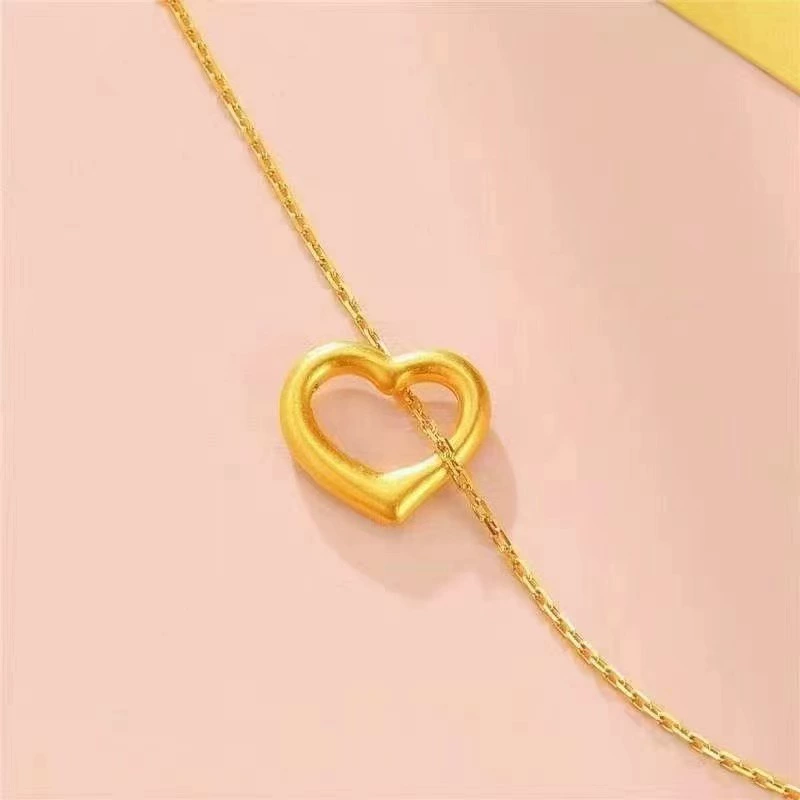 Золотой кулон в форме сердца из чистого золота 999 пробы, 3D, твердое золото, модный доступный роскошный персиковый кулон для подруги, оптом